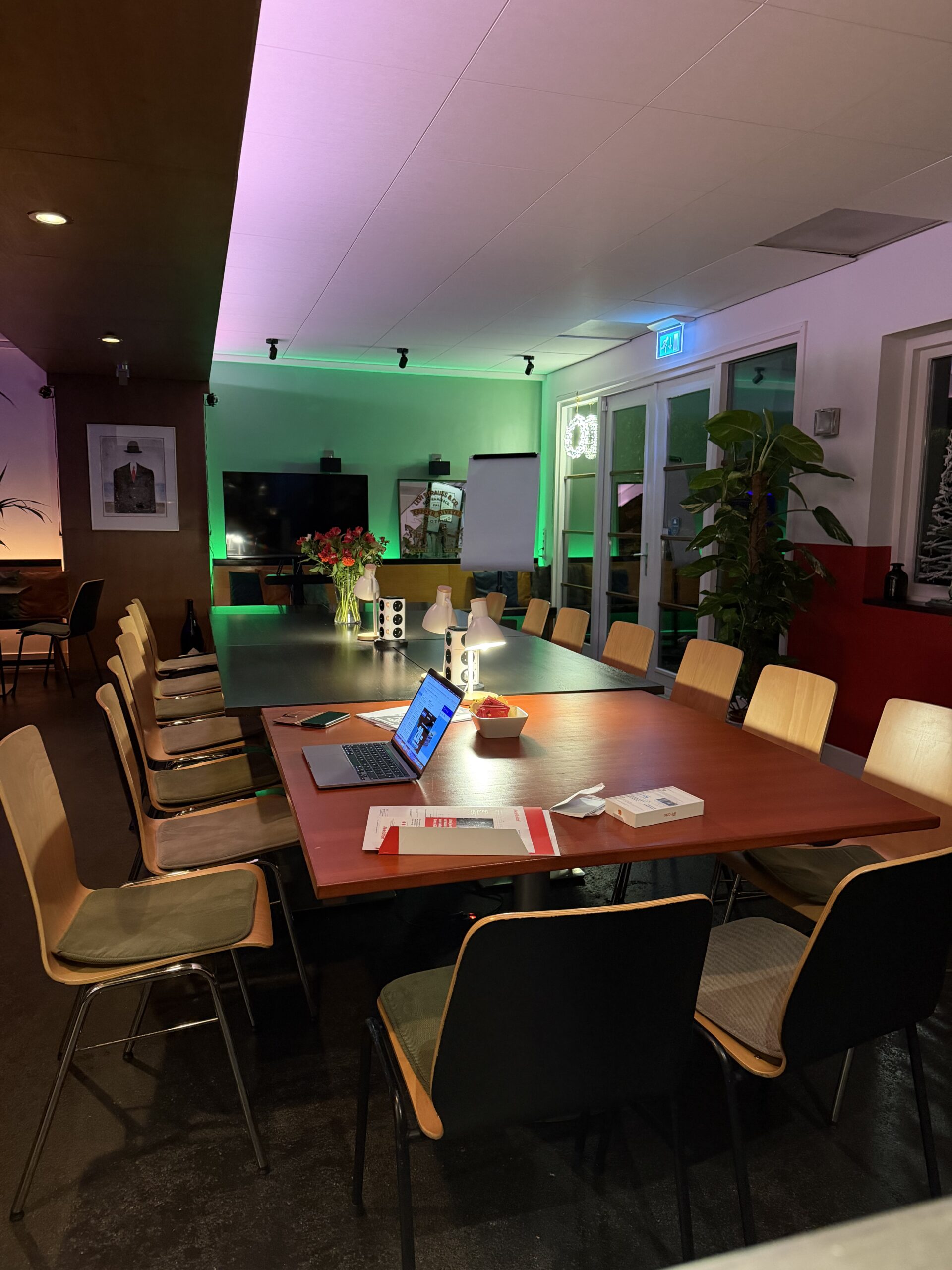 Modern meeting room with colorful lighting